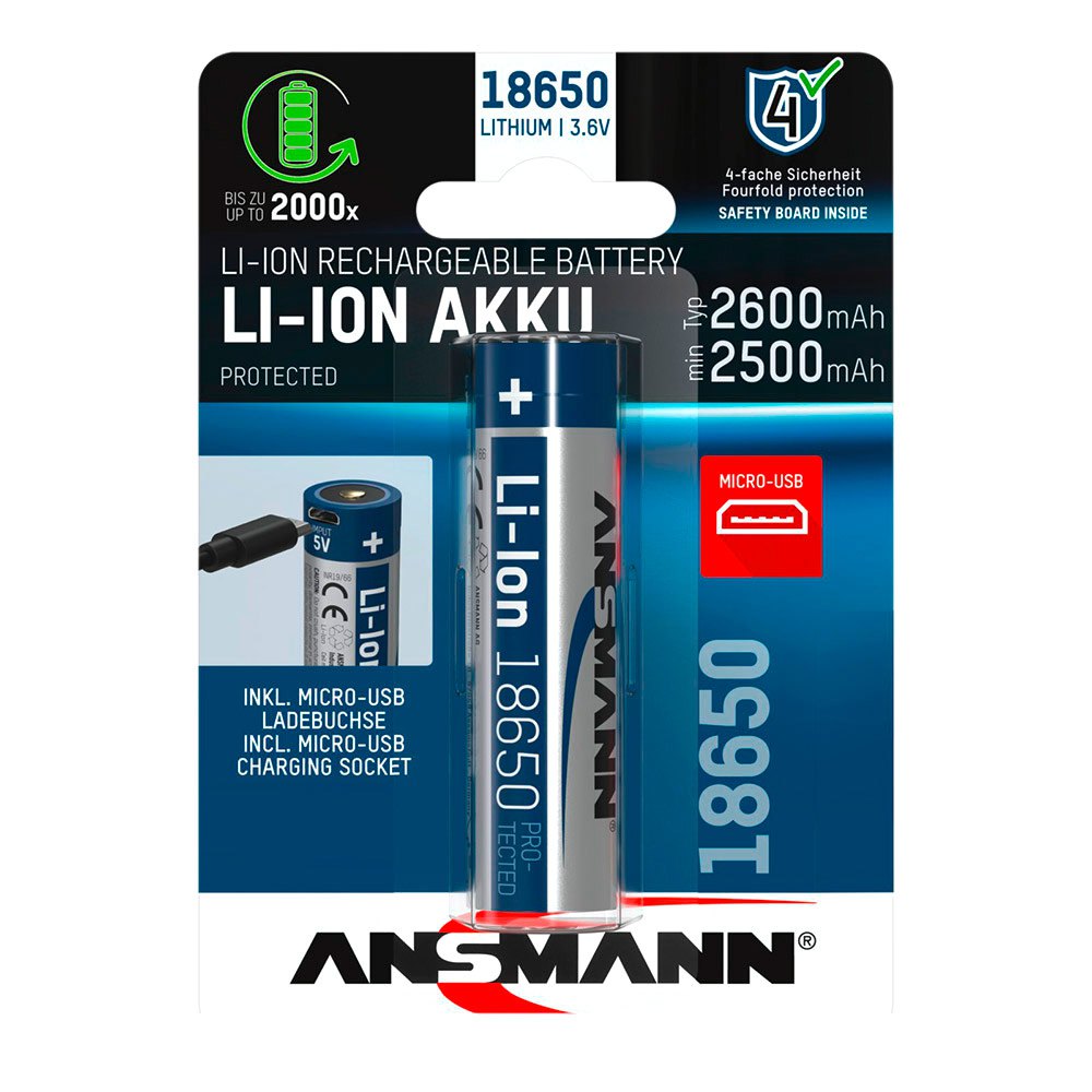 Купить Ansmann 1307-0002 Li-Ion 18650 2600mAh 3.6V Micro-USB Аккумуляторы Голубой Silver 7ft.ru в интернет магазине Семь Футов