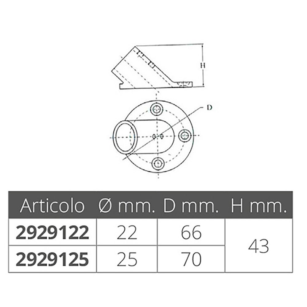 Купить Forniture nautiche italiane 2929125 60° Круглая опора из нержавеющей стали Серебристый Silver 25 mm  7ft.ru в интернет магазине Семь Футов