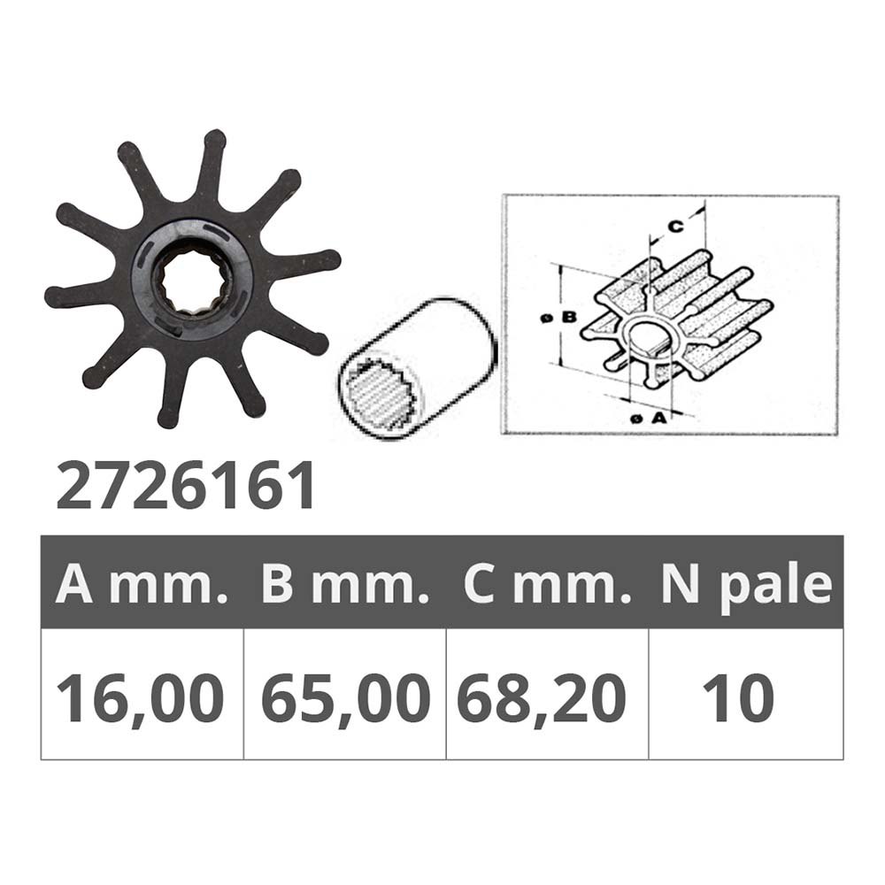 Купить Импеллер/крыльчатка со шлицами Finnord 2726161 Ø65x68,2мм посадочное Ø16мм 10 лопастей из чёрного неопрена для Yanmar 7ft.ru в интернет магазине Семь Футов
