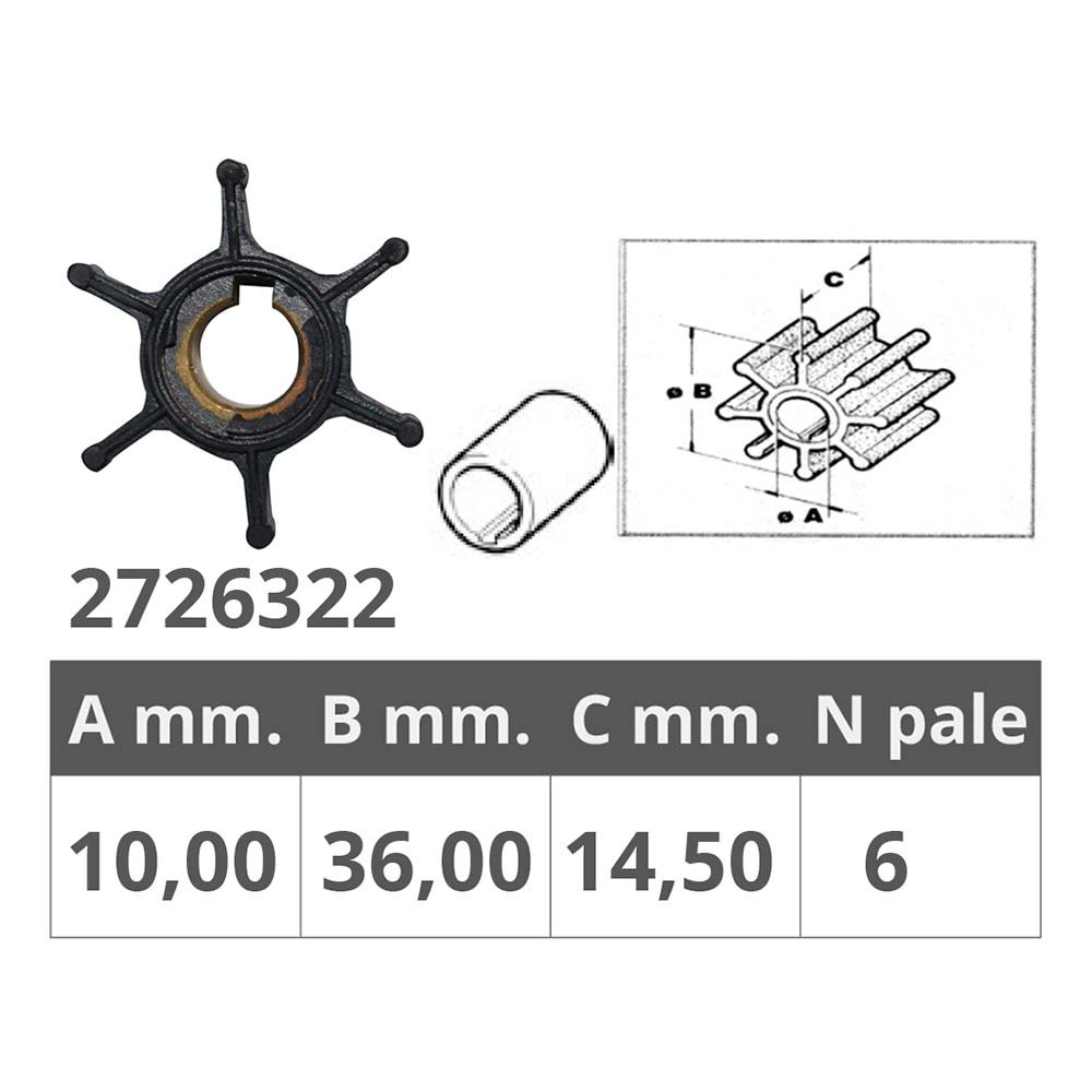 Купить Импеллер/крыльчатка со шпонкой Finnord 2726322 Ø36x14,5мм посадочное Ø10мм 6 лопастей из чёрного неопрена для Yamaha 7ft.ru в интернет магазине Семь Футов
