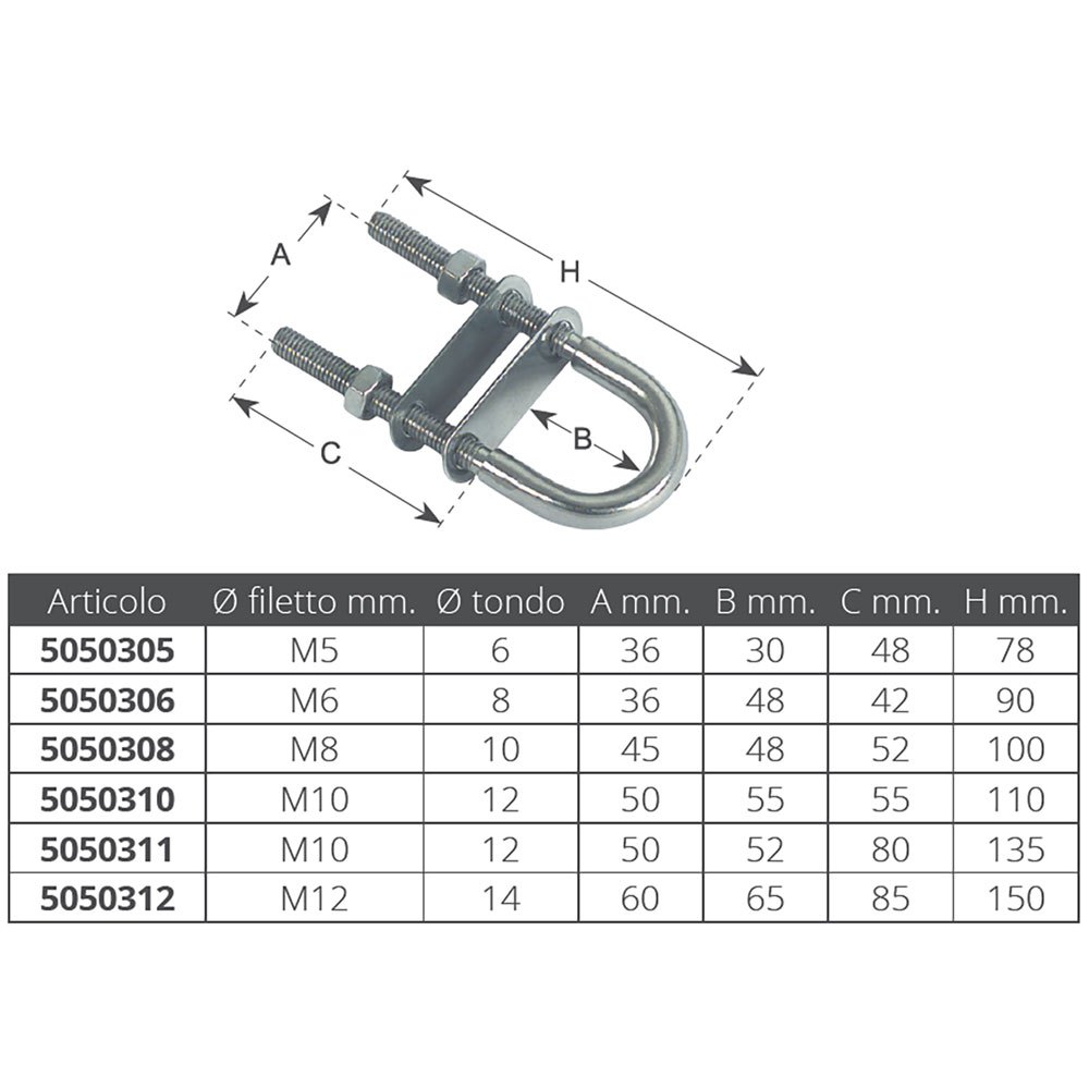 Купить Forniture nautiche italiane 5050308 Нержавеющая сталь U Болт Серебристый Silver 100 x 8 mm  7ft.ru в интернет магазине Семь Футов