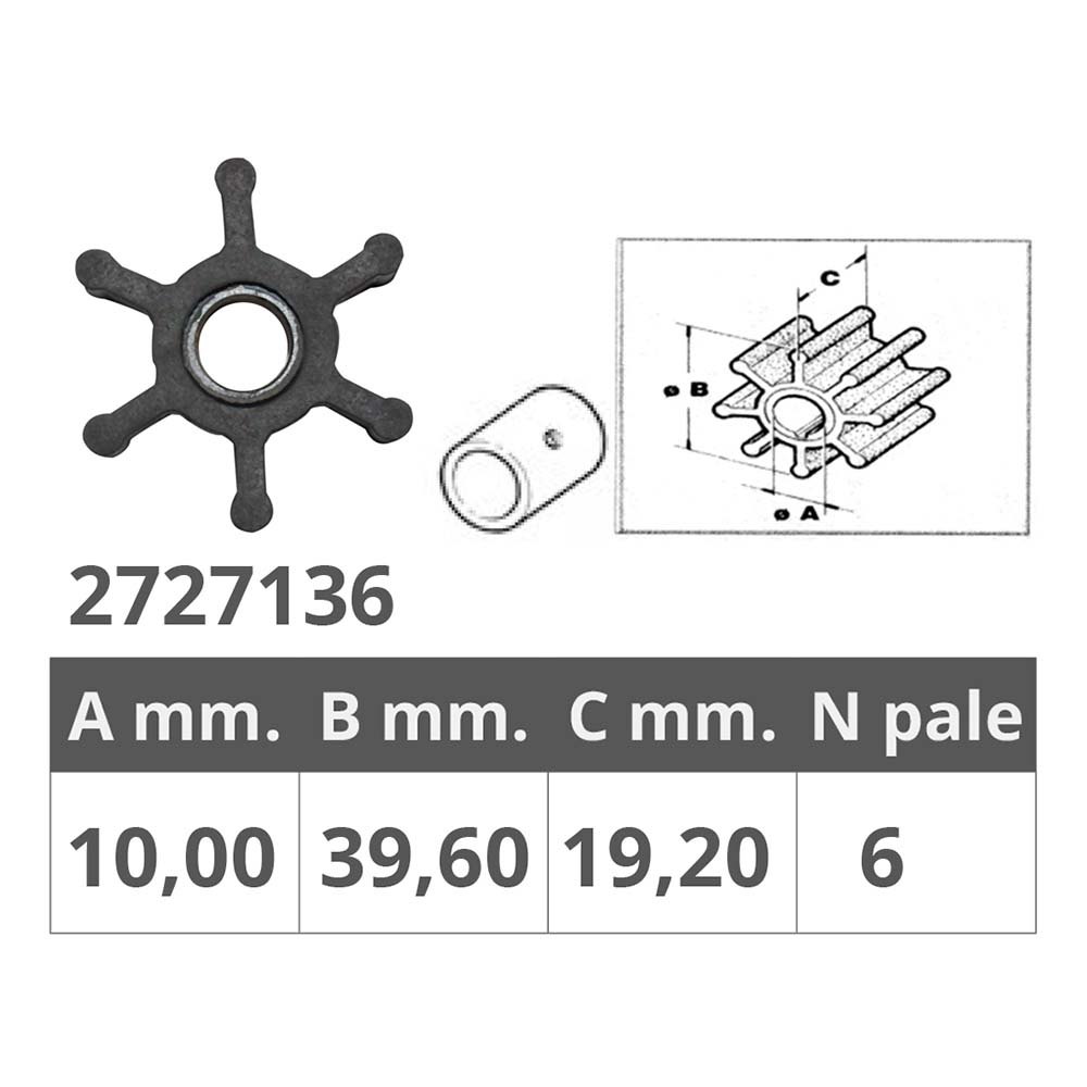 Купить Импеллер/крыльчатка со штифтом Finnord 2727136 Ø39,6x19,2мм посадочное Ø10мм 6 лопастей из чёрного неопрена для Sole 7ft.ru в интернет магазине Семь Футов