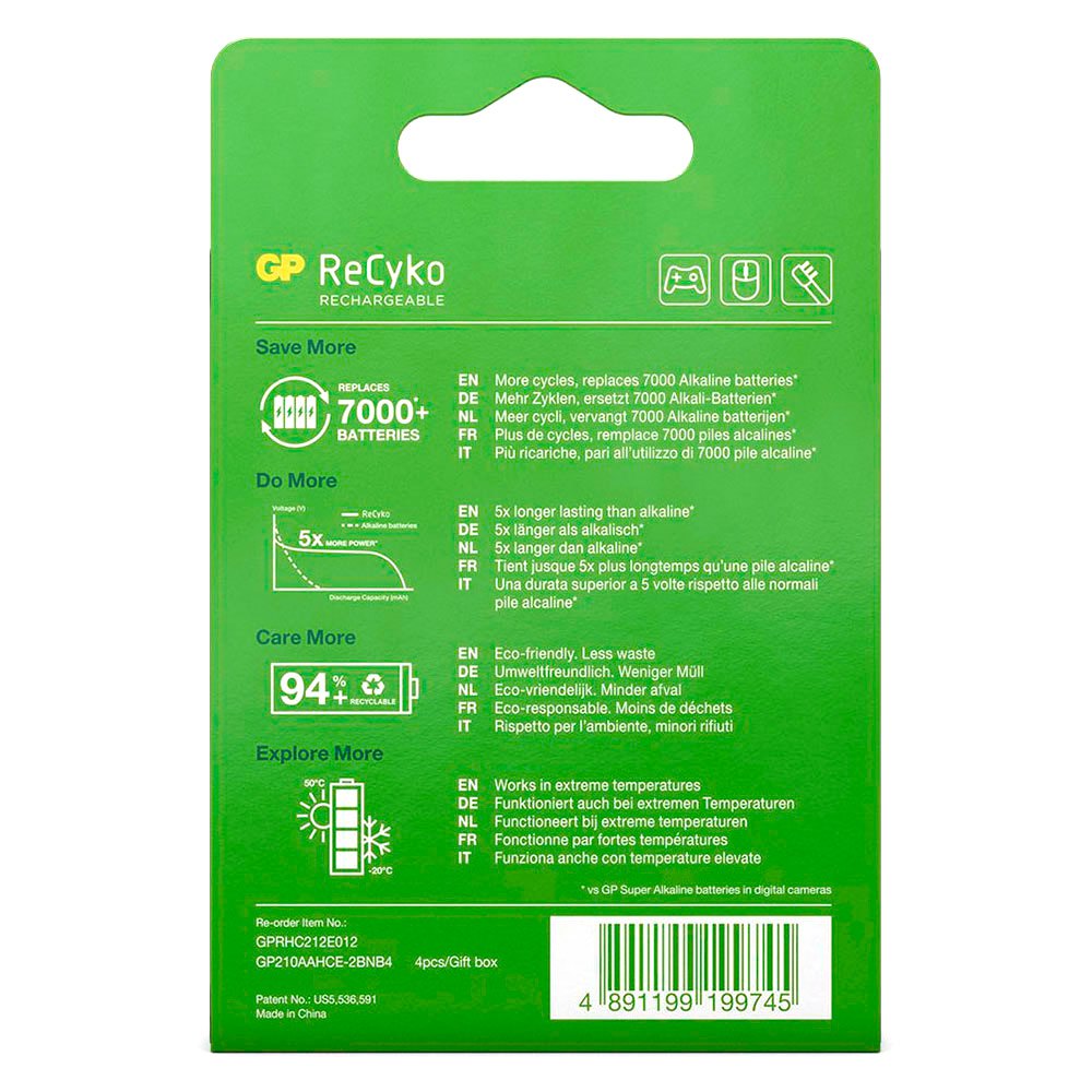 Купить Gp batteries 120210AAHCE-C4 ReCyko+NiMH AA 2100mAh Аккумуляторы Зеленый Green 7ft.ru в интернет магазине Семь Футов