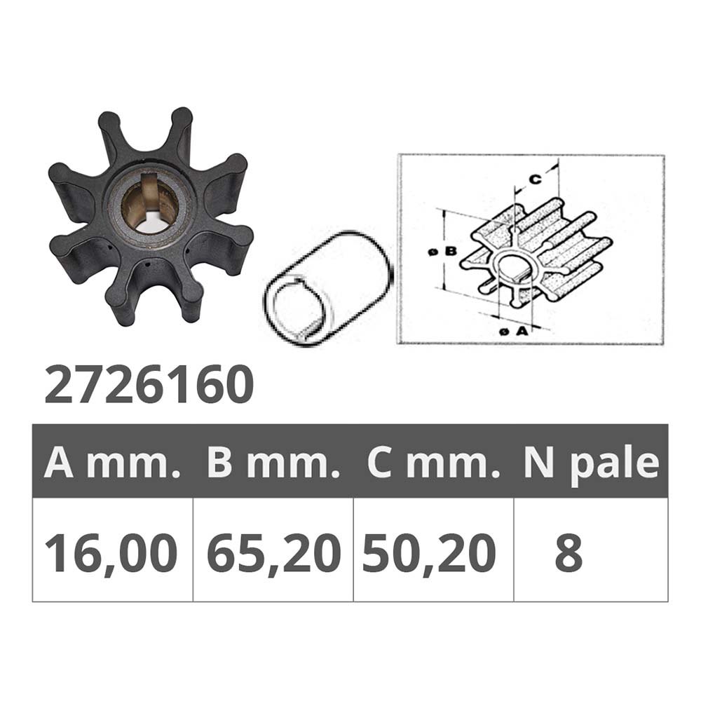 Купить Импеллер/крыльчатка со шпонкой Finnord 2726160 Ø65,2x50,2мм посадочное Ø16мм 8 лопастей из чёрного неопрена для Volvo 7ft.ru в интернет магазине Семь Футов