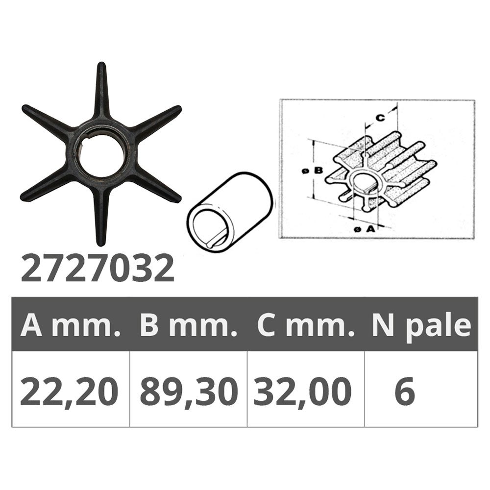 Купить Ancor 2727032 Johnson/Evinrude 2T V4/V6 Крыльчатка Бесцветный Black 22.2 x 89.3 x 32 mm  7ft.ru в интернет магазине Семь Футов