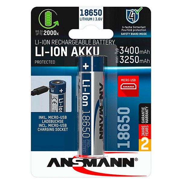 Купить Ansmann 1307-0003 Li-Ion 18650 3400Mah 3.6V Micro-USB 1307-0003 Аккумуляторы Голубой Grey 7ft.ru в интернет магазине Семь Футов