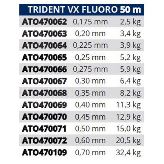 Купить Tortue ATO470109 Trident VX Fluoro Мононить 50 M Бесцветный Clear 0.700 mm  7ft.ru в интернет магазине Семь Футов
