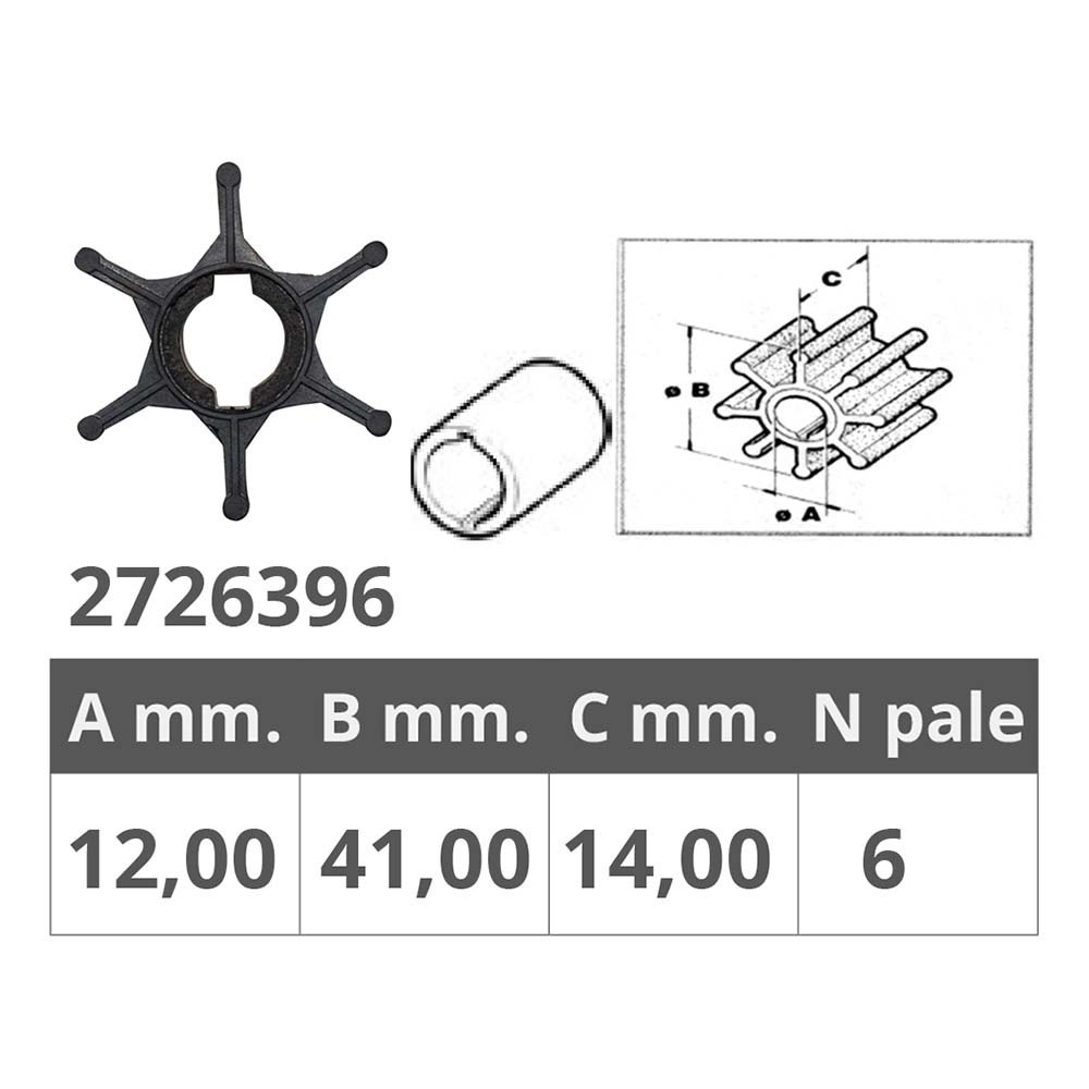 Купить Импеллер/крыльчатка с двойной шпонкой Finnord 2726396 Ø41x14мм посадочное Ø12мм 6 лопастей из чёрного неопрена для Tohatsu 7ft.ru в интернет магазине Семь Футов