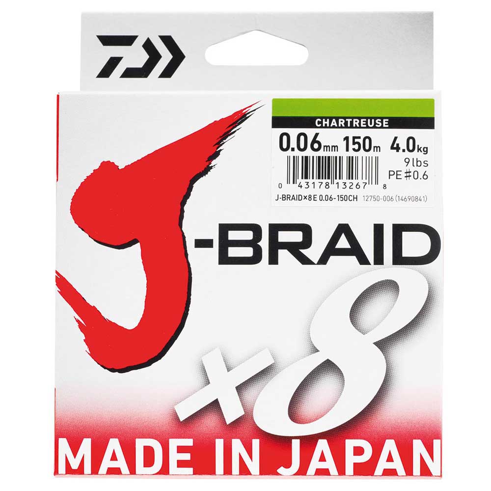 Купить Daiwa 12750028 J-Braid 8 150 M Зеленый  Chartreuse 0.280 mm  7ft.ru в интернет магазине Семь Футов