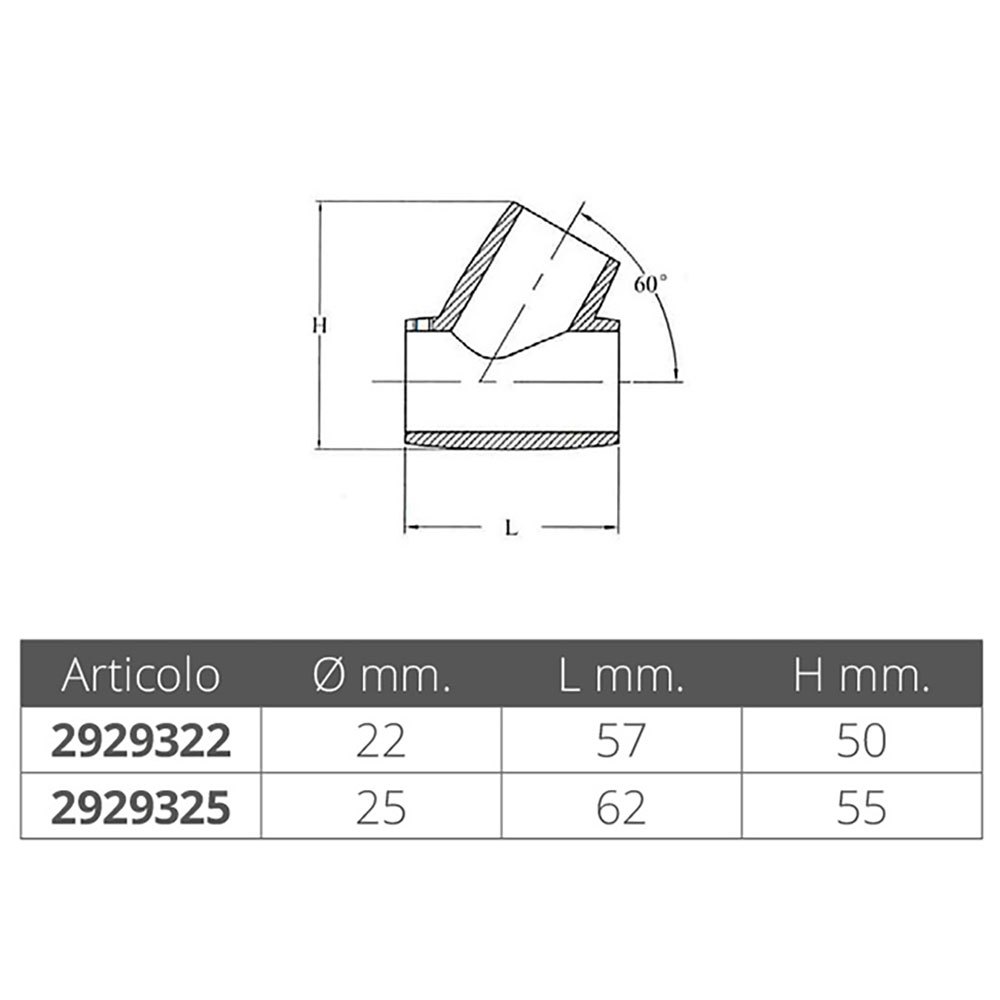 Купить Forniture nautiche italiane 2929325 60° Соединитель из нержавеющей стали Серебристый Grey 25 mm  7ft.ru в интернет магазине Семь Футов