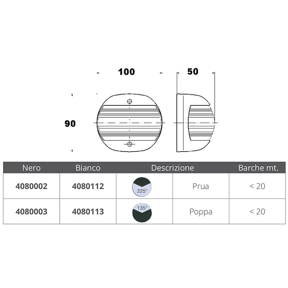 Купить Forniture nautiche italiane 4080003 135° 12V Белый кормовой свет Бесцветный Black 100 x 90 x 50 mm  7ft.ru в интернет магазине Семь Футов