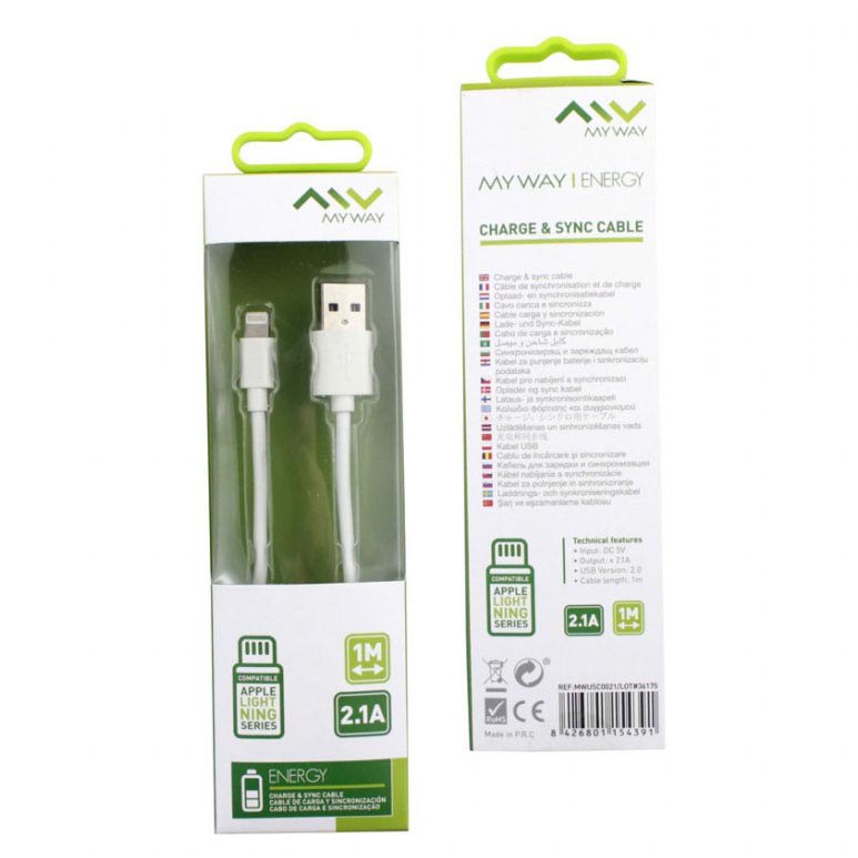 Купить MyWay MWUSC0021 USB-кабель к Lightning 2.1A 1M Белая  White 7ft.ru в интернет магазине Семь Футов