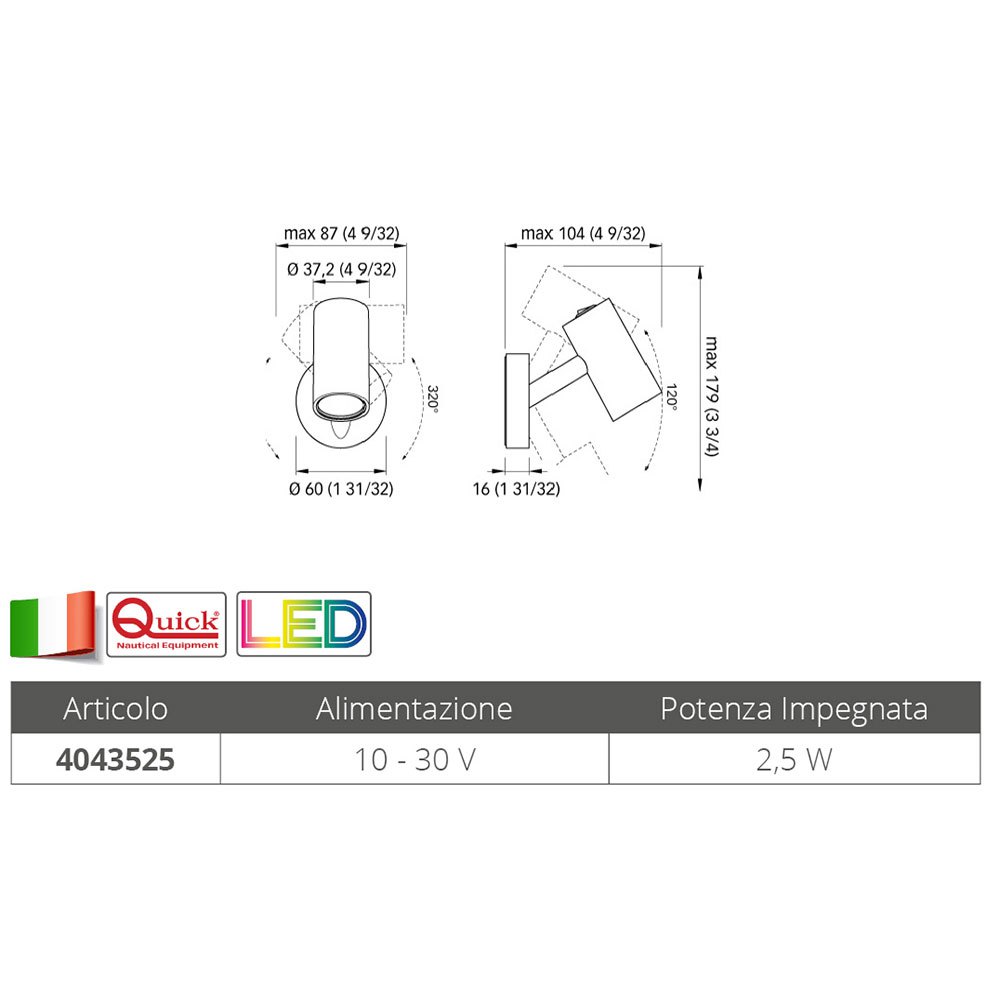 Купить Quick italy 4043525 Robin 10-30V 104 mm Регулируемый свет Бесцветный White 140 Lumens  7ft.ru в интернет магазине Семь Футов