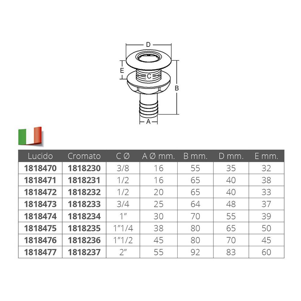 Купить Forniture nautiche italiane 1818234 30 mm Дренаж через корпус Серебристый Silver / Bronze 1´´  7ft.ru в интернет магазине Семь Футов