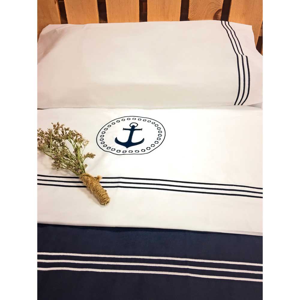 Купить Набор из двуспальной простыни и наволочки Marine Business Santorini 53412 2800x2100мм 450x900мм из синего хлопка 7ft.ru в интернет магазине Семь Футов