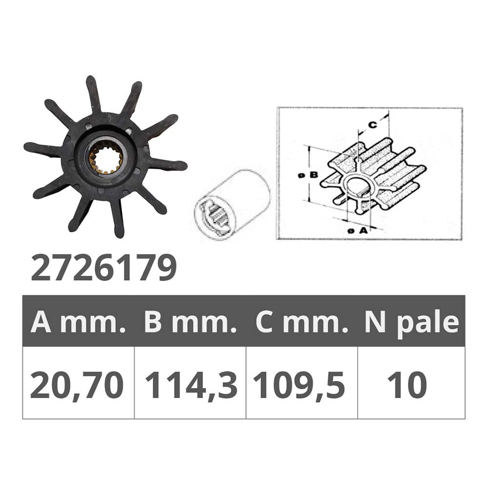 Купить Импеллер/крыльчатка со шлицами Finnord 2726179 Ø114,3x109,5мм посадочное Ø20,7мм 10 лопастей из чёрного неопрена для Sherwood 7ft.ru в интернет магазине Семь Футов