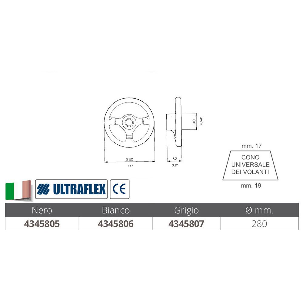 Купить Ultraflex 4345805 V45 Руль Золотистый  Black 280 mm  7ft.ru в интернет магазине Семь Футов